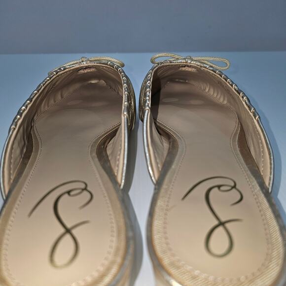 NEW Sam Edelman Julia Mule Womens 9.5 Gathered Gold Leaf Leather Flat Slip On - Picture 12 of 15